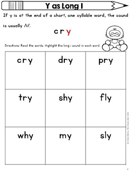 Y Vowel Sounds Multisensory Reading and Spelling Activities Orton