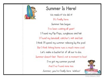 Partner Poems for Fluency Practice Summer Poetry | Word List Builder