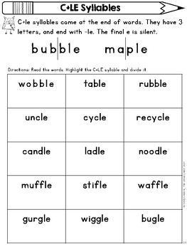 Syllable Types: C+LE Syllables Orton-Gillingham Multisensory Activities
