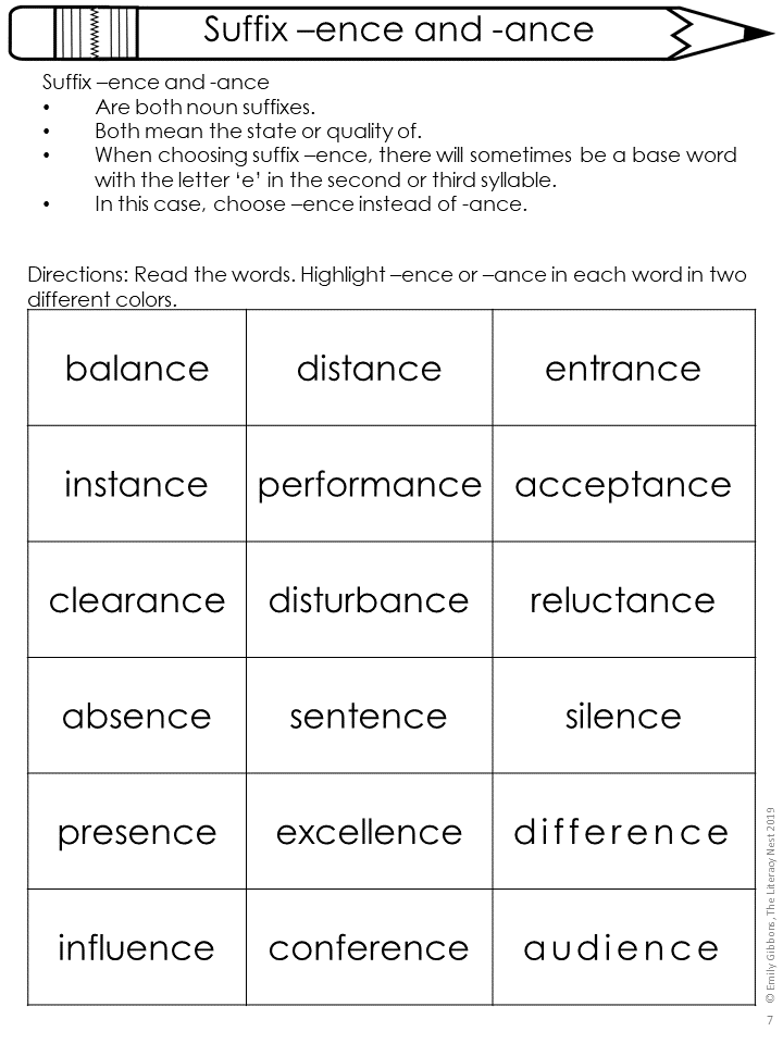 Advanced Orton-Gillingham Activities for -ANCE and -ENCE | Word List