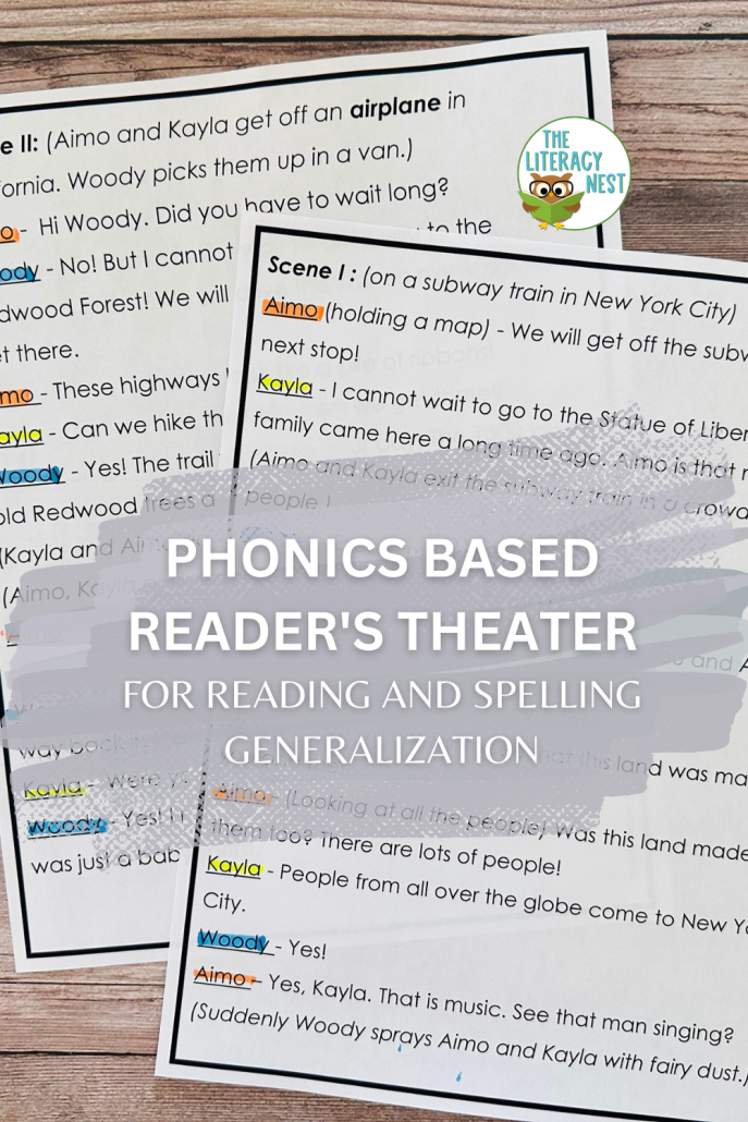 This is a pinnable image for the Phonics Based Reader’s Theater for Reading and Spelling Generalizations product.