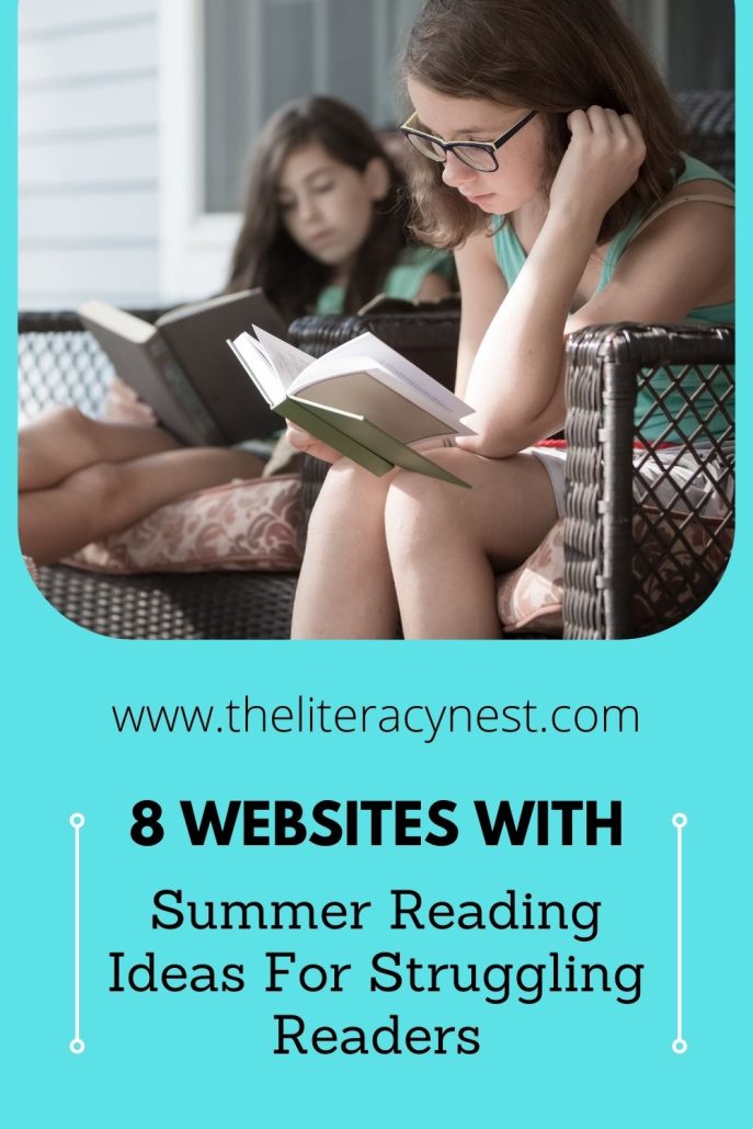 This is a pinnable image for a blog post about summer reading ideas. The Title is on the bottom and there is a picture for two girls reading on the top. 