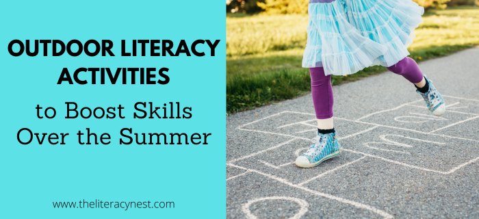 This is the featured image for a blog post about outdoor literacy activities.