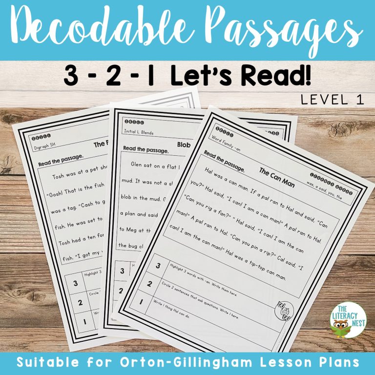 Orton-Gillingham Decodable Text Reading Passages Level 1