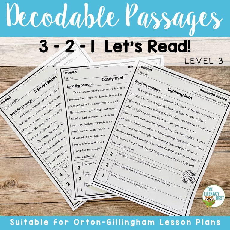 Decodable Passages for Orton-Gillingham Lessons Level 3