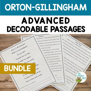 This image features sample pages from the Decodable Texts and Passages for Advanced Orton-Gillingham Lessons BUNDLE.