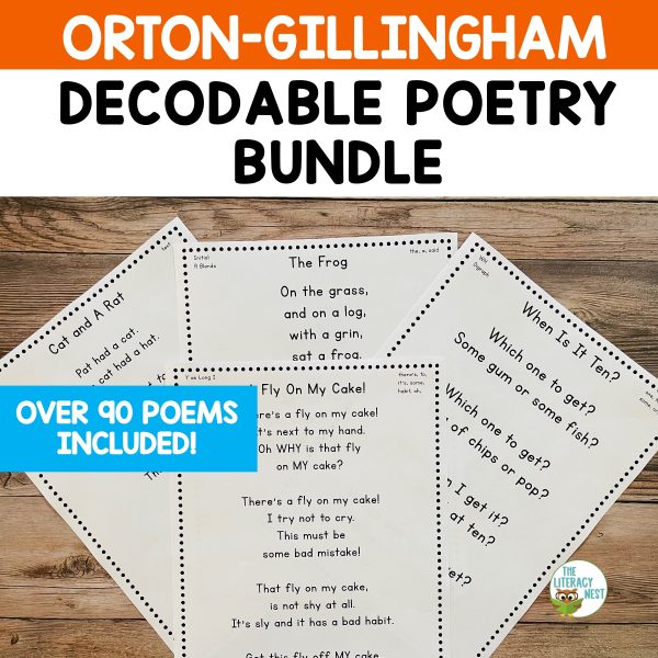 This image features sample pages from the Phonics Poems Decodable Poetry for Orton Gillingham Activities.