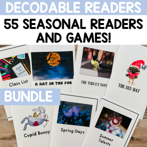 This image features sample pages from the Decodable Readers for the Science of Reading SEASONAL BUNDLE.