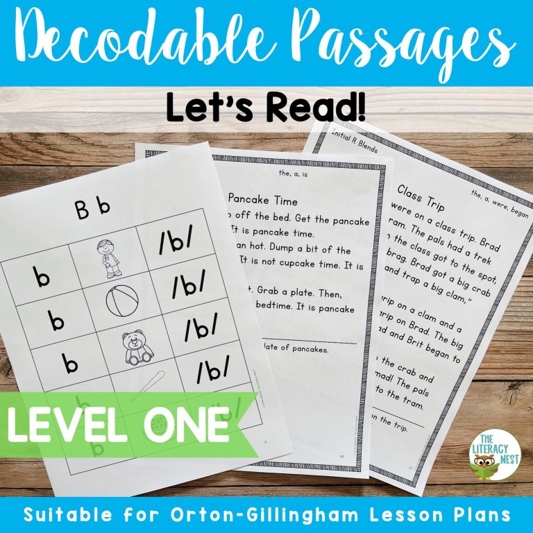 Decodable Texts and Passages for Orton-Gillingham Lessons Level 1