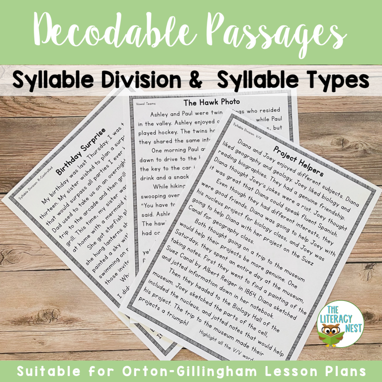 Decodable Passages for Syllable Division and Syllable Types