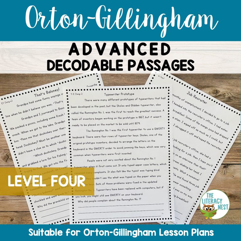 Decodable Passages for Advanced Orton-Gillingham Lessons Level 4