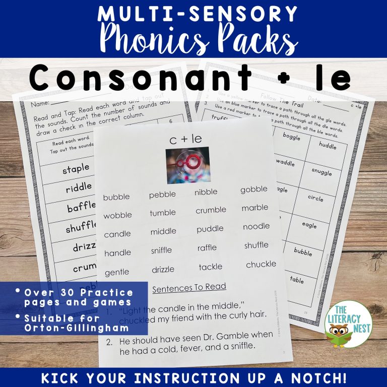 Syllable Type Consonant + LE Orton-Gillingham Multisensory