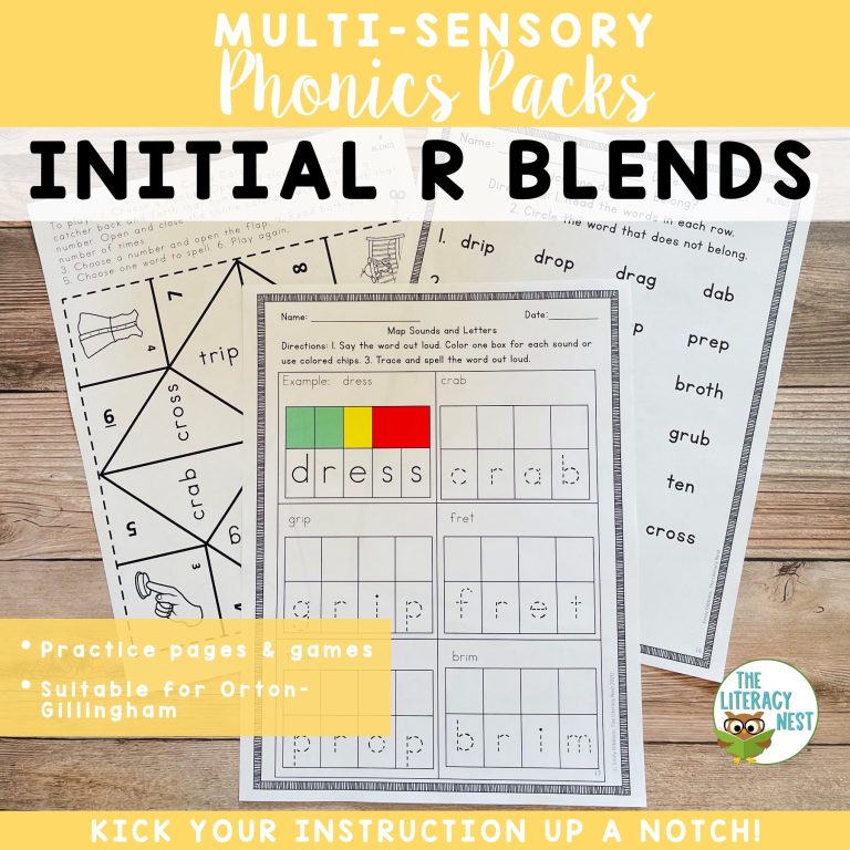 Consonant Blends (Initial R) Worksheets Activities for Orton-Gillingham Lessons