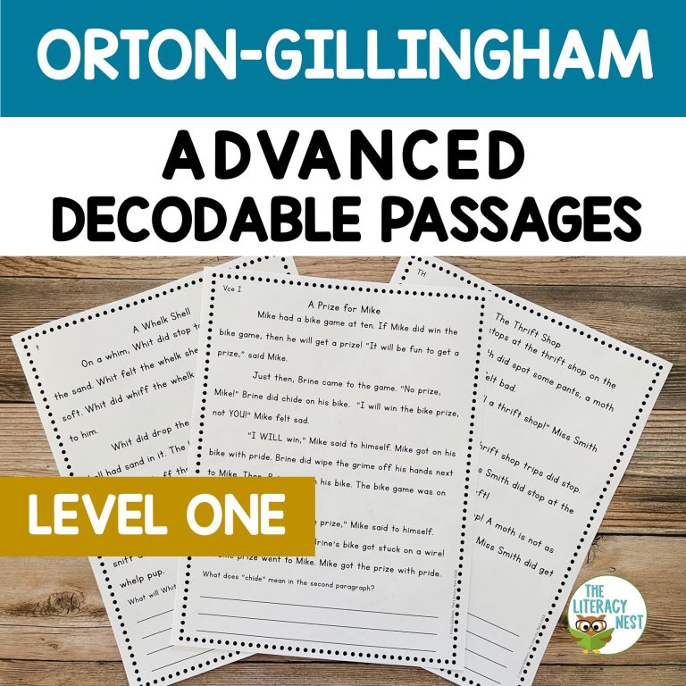 Advanced Orton-Gillingham Decodable Passages Lessons Level 1