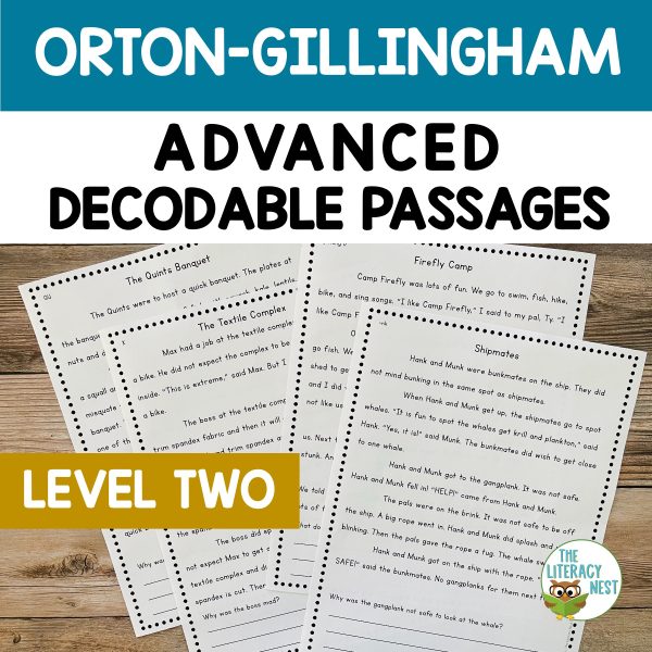 ADVANCED Orton-Gillingham Decodable Passages Lessons Level 2 stories for students who are prepared to handle more challenging controlled reading passages.
