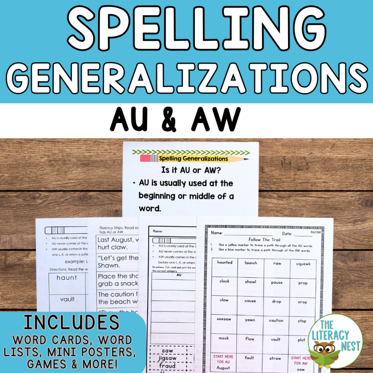 AU and AW Spelling Rules for Orton-Gillingham Lessons