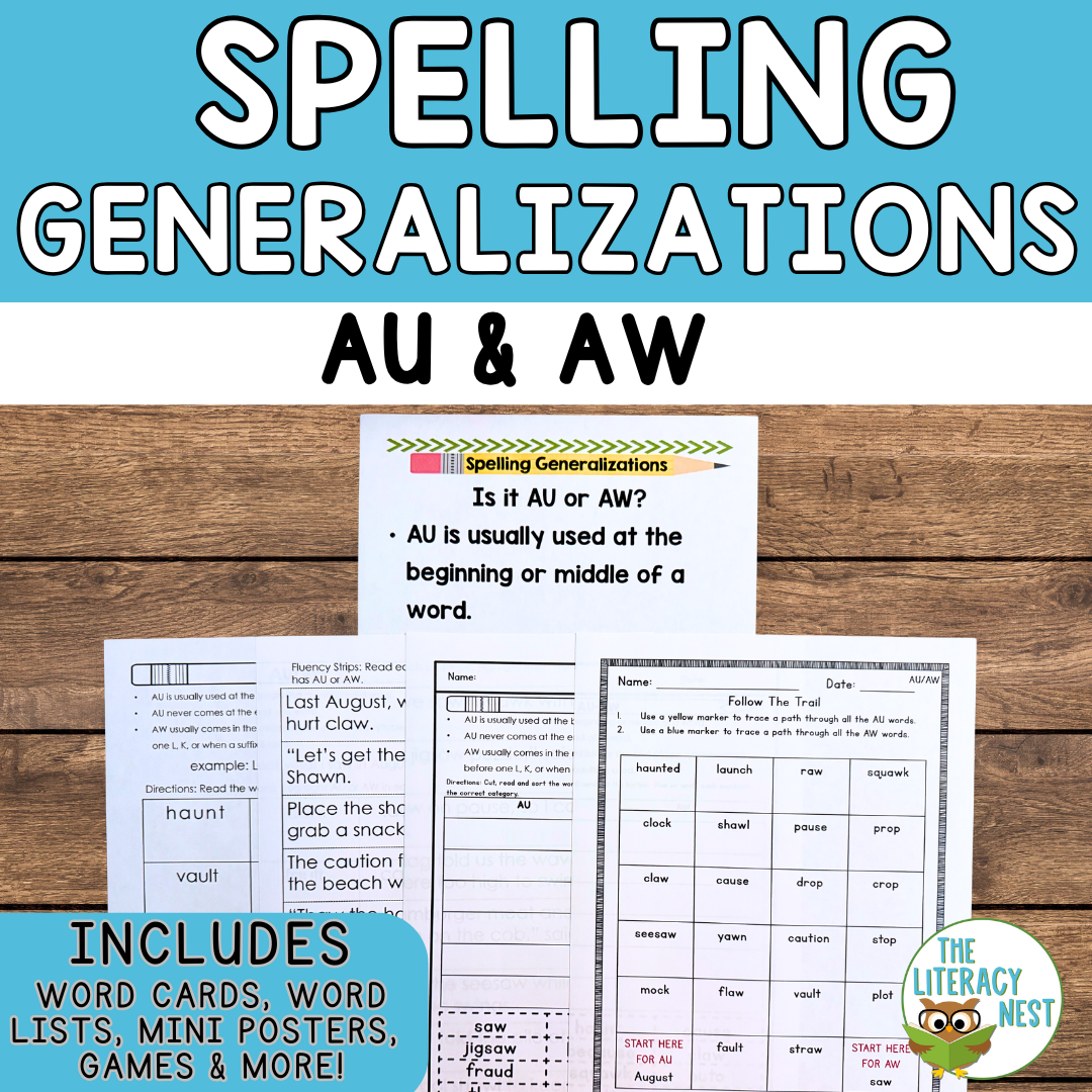 AU and AW Spelling Rules for Orton-Gillingham Lessons