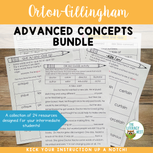 This image features sample pages from the Advanced Orton-Gillingham Worksheets and Activities BUNDLE.