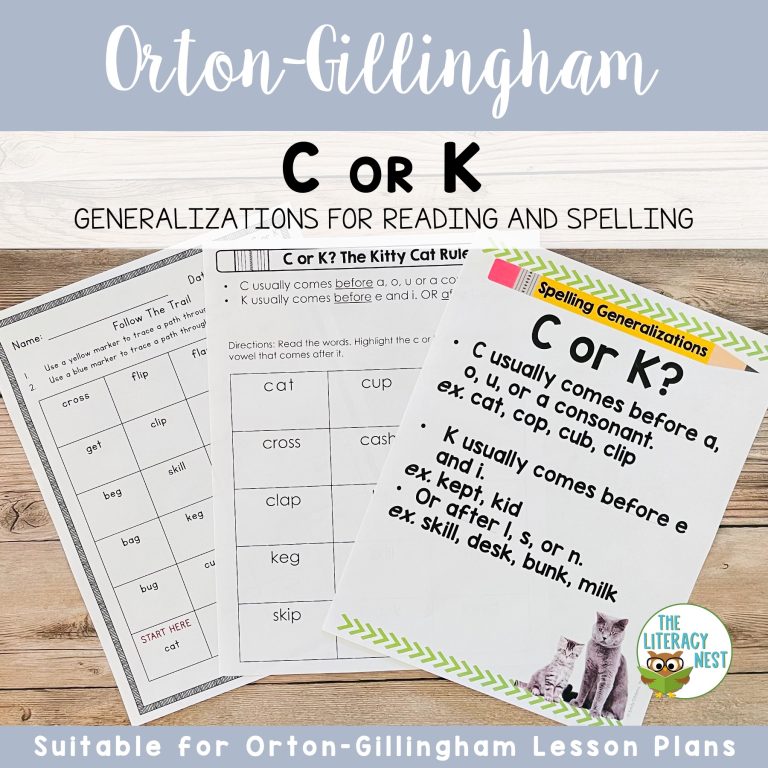 C or K Spelling Rules for Orton-Gillingham Lessons