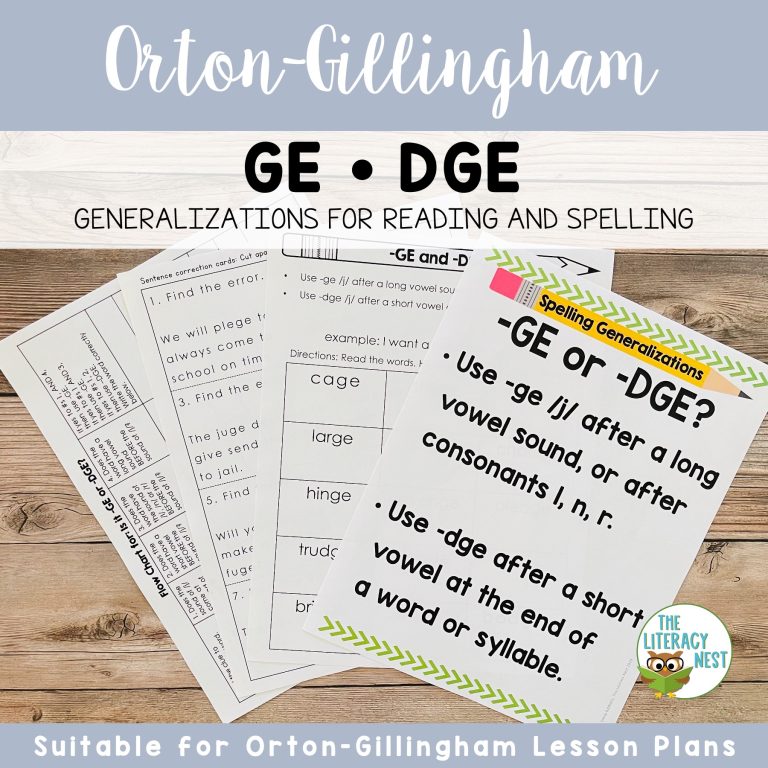 GE and DGE Spelling Rules for Orton-Gillingham Lessons