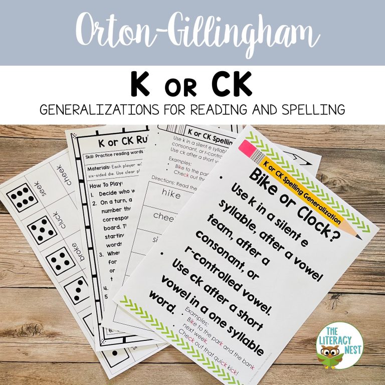 K or CK Spelling Rules for Orton-Gillingham Lessons