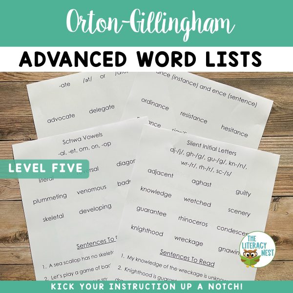 Orton-Gillingham Advanced word lists. Level 5 (level five)