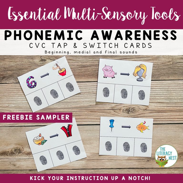 Phonemic Awareness: FREEBIE Cards Multisensory Phonics Approach Orton Gillingham