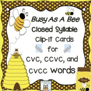 This is a sample image from the Closed Syllable Clip Cards.