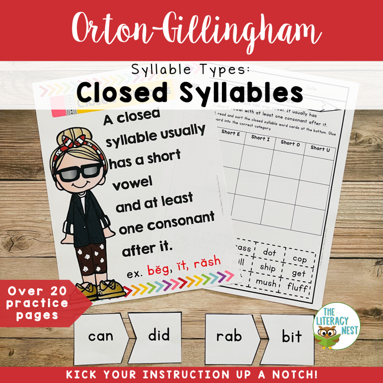 Syllable Types: Closed Syllables Orton-Gillingham Activities