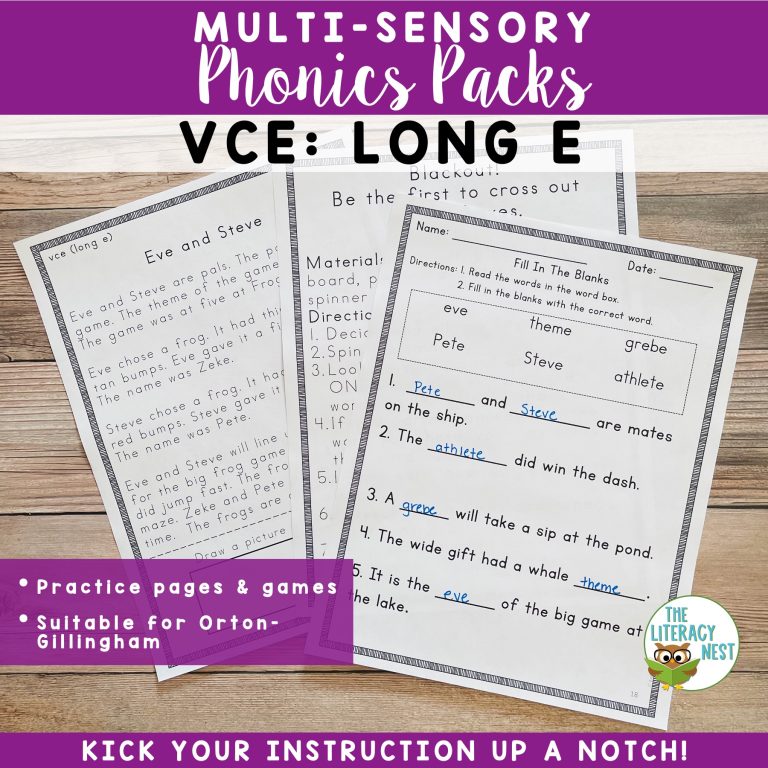 VCE: Long E | Orton-Gillingham Activity Multisensory Phonics Structured Literacy