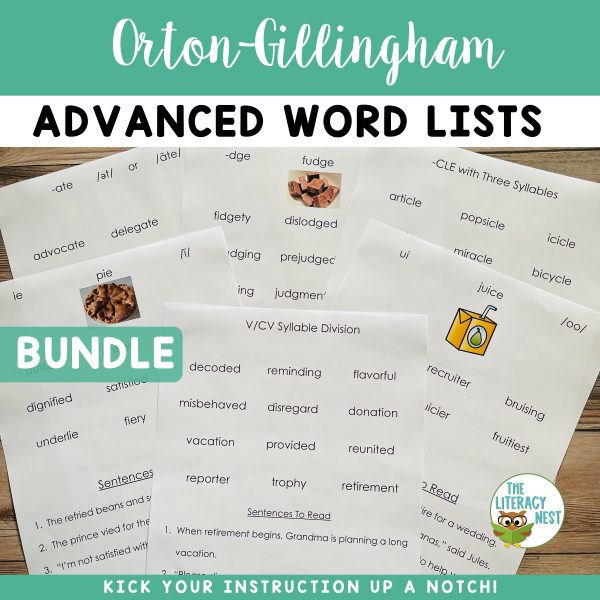 Decodable Word Lists & Sentences for ADVANCED OrtonGillingham BUNDLE