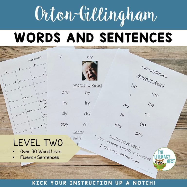 Decodable Word Lists & Sentences for Orton Gillingham Lessons Level 2