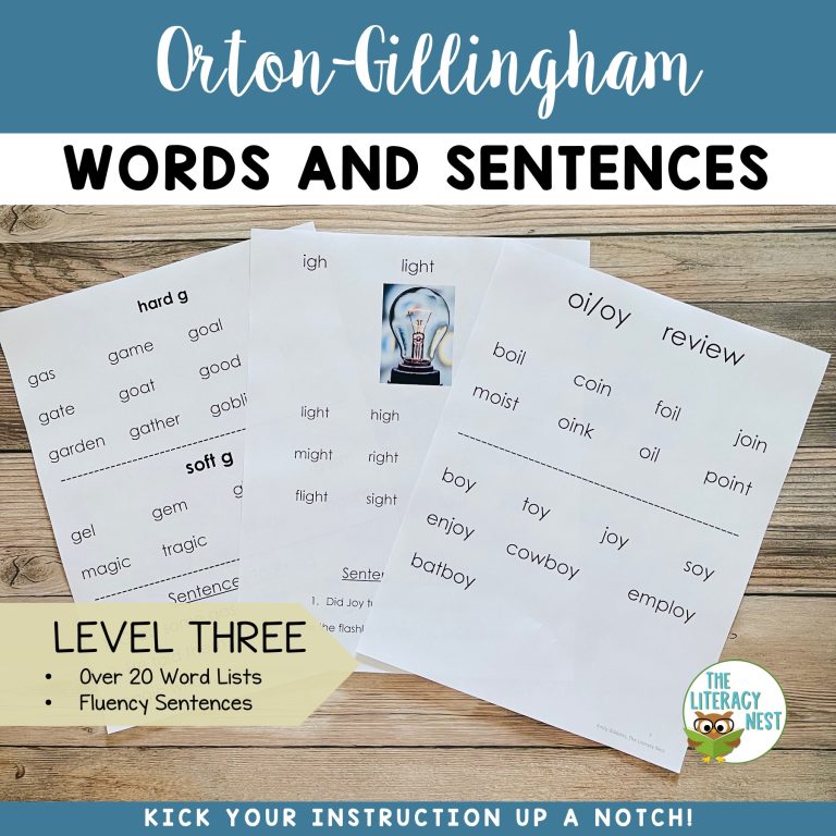Decodable Word Lists & Sentences for Orton Gillingham Lessons Level 3