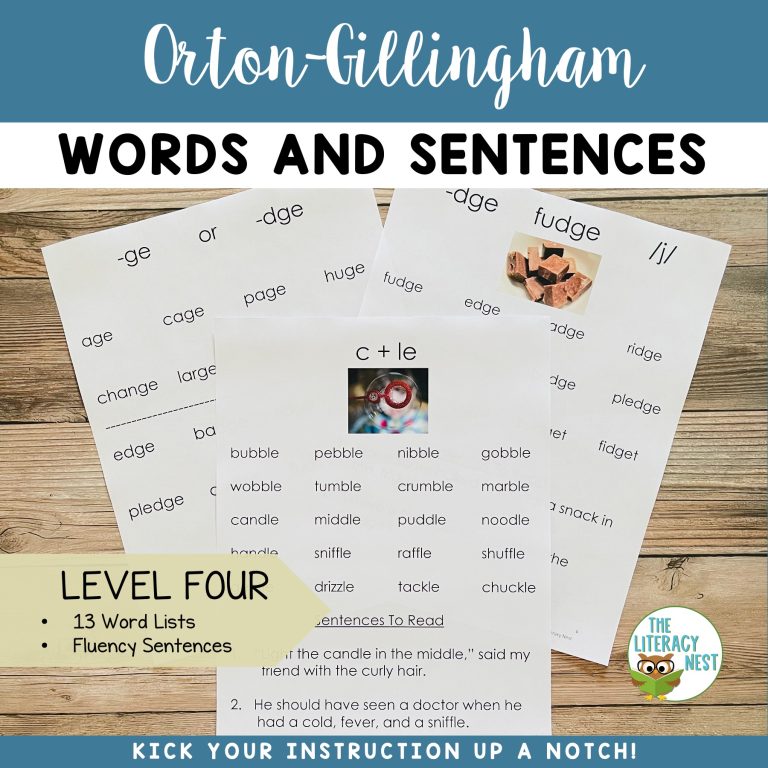 Decodable Word Lists & Sentences for Orton Gillingham Lessons Level 4