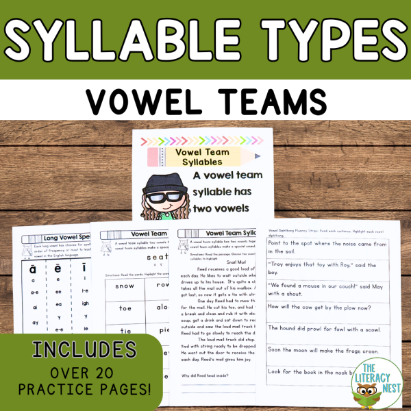 Syllable Types Vowel Teams Activities Orton-Gillingham Lessons