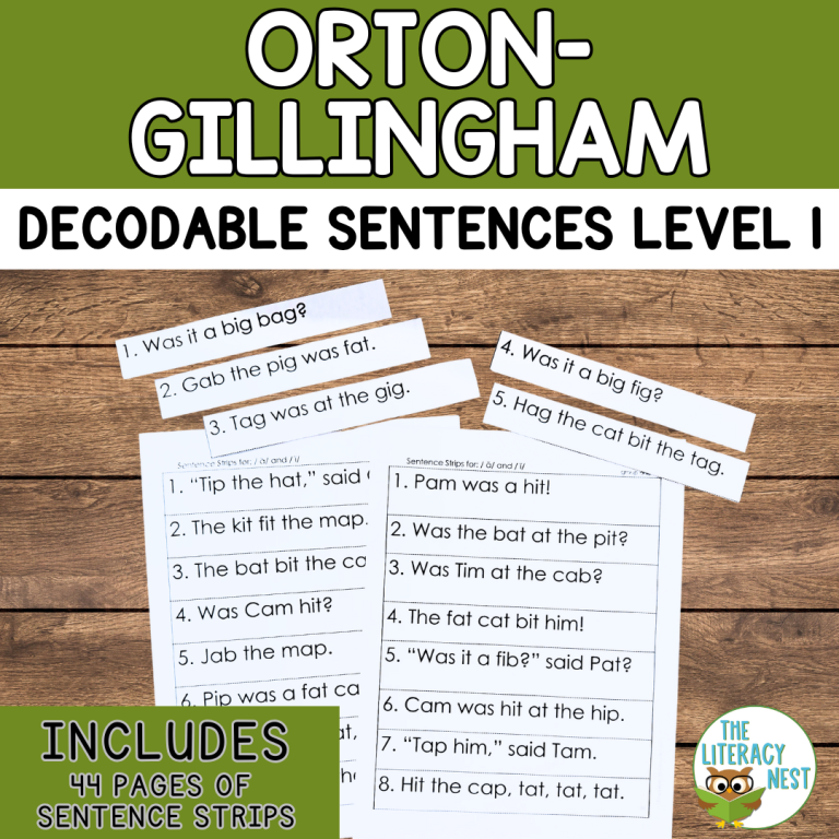 Orton-Gillingham Decodable Sentences Level One
