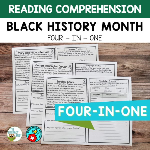 This is a featured image for the Reading Comprehension: Black History Month product.