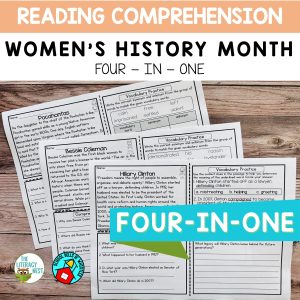This is a featured image for the Reading Comprehension: Women's History Month product.