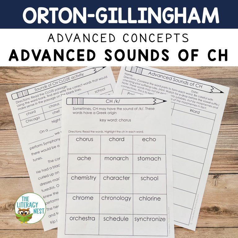Advanced Orton-Gillingham Activities Sounds of CH /k/ and /sh/