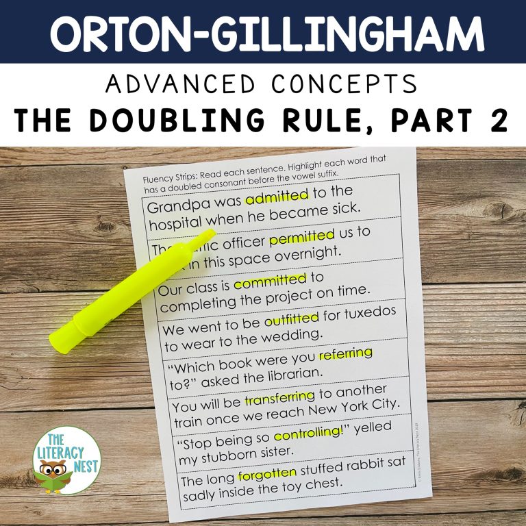 Advanced Orton-Gillingham Activities for The Doubling Rule, Part 2