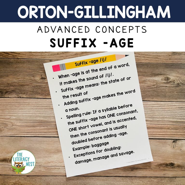 Suffix -AGE for Advanced Orton-Gillingham Activities