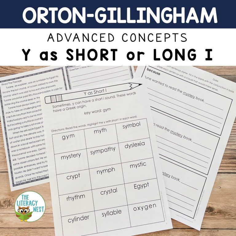 Advanced Orton-Gillingham Activities Y Sounds (short I and long I)