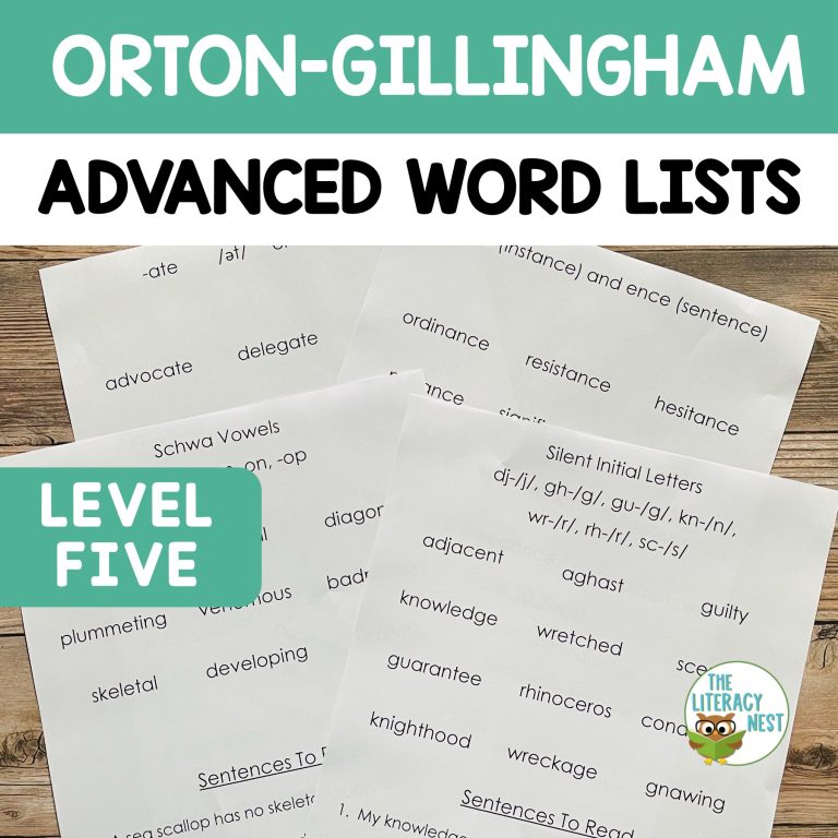 Decodable Word Lists & Sentences for ADVANCED Orton Gillingham Level 5