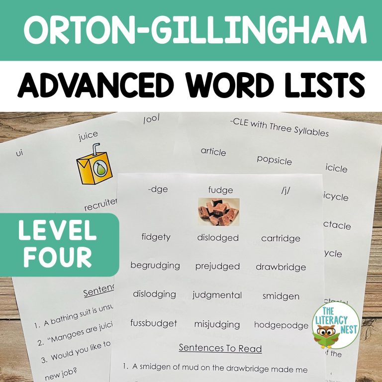 Decodable Word Lists & Sentences for ADVANCED Orton Gillingham Level 4