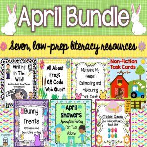 This image features sample images from the Spring Literacy Centers bundle.