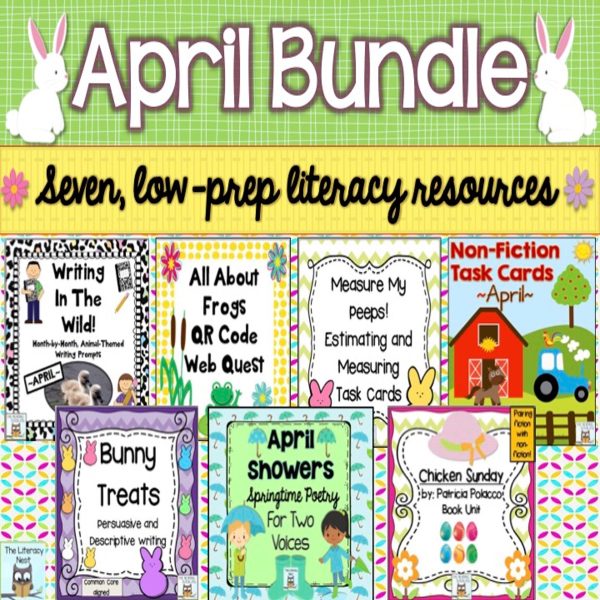 This image features sample images from the Spring Literacy Centers bundle.