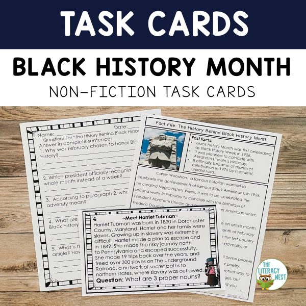 This is a featured image for Black History Month nonfiction task cards