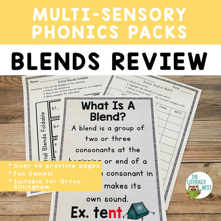 Consonant Blends Review Worksheets Activities for Orton-Gillingham Lessons