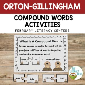 This is a featured image for the Groundhog Day compound words product.