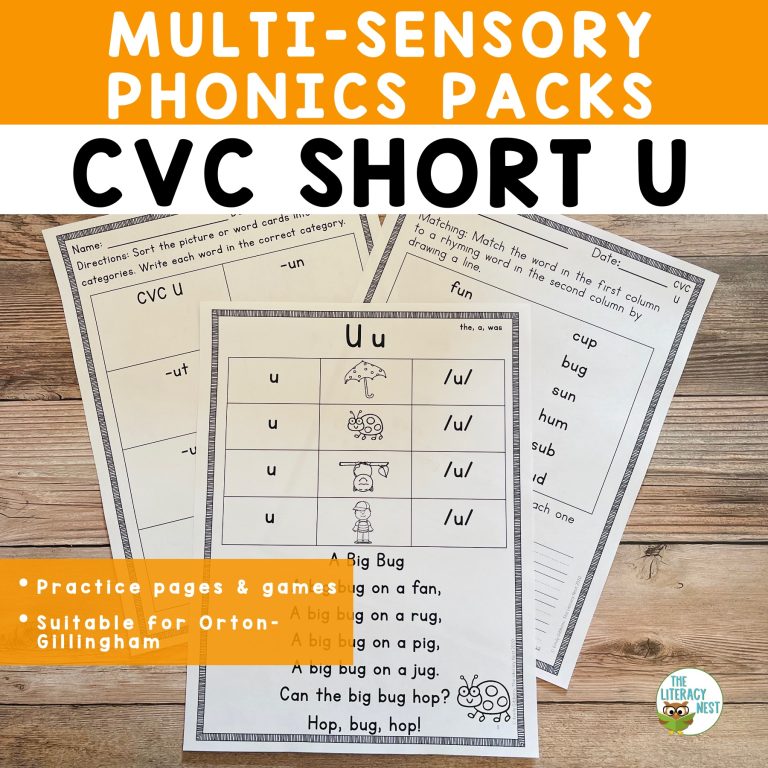 Phonics Packs: CVC Short U | Multisensory Orton-Gillingham Literacy Activities